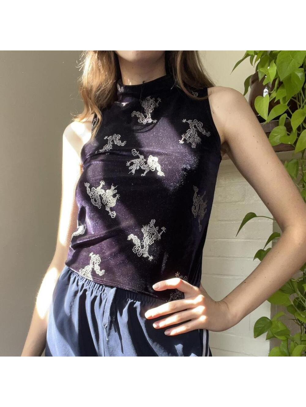 Navy/Purple Velvet tank top Y2K